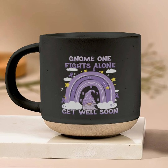 Gnome One Fights Alone Lavender Cancer Pottery Mugs