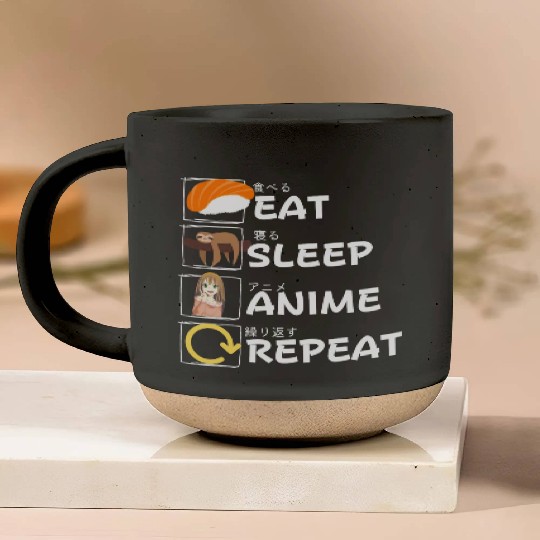 Eat Sleep Anime Repeat Pottery Mugs, Anime Manga