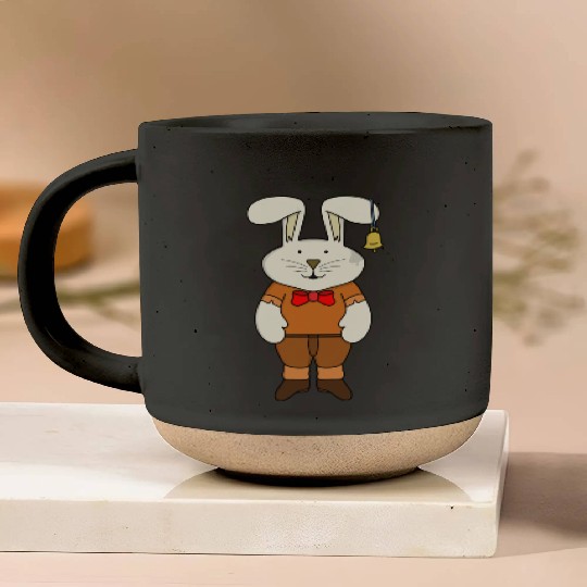 Bunny with a bell in his ear Pottery Mugs