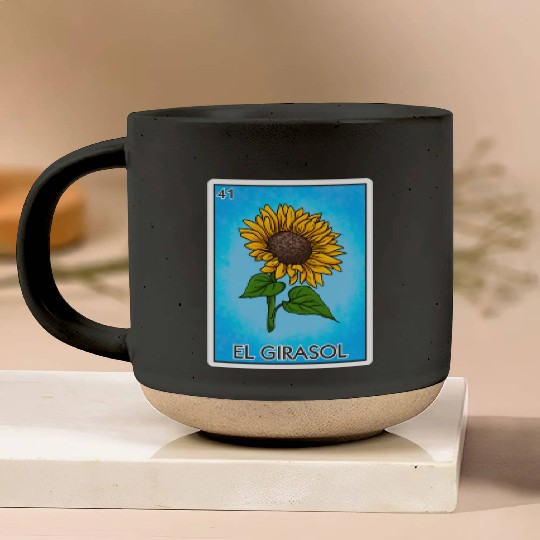 El Girasol Sunflower Card Mexican Lottery Card Pottery Mugs