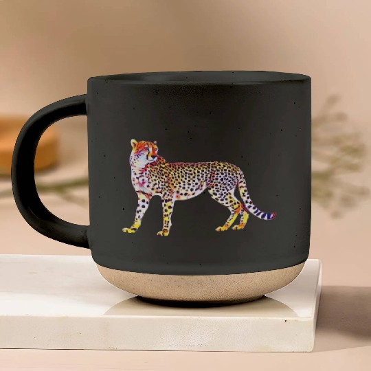 Cheetah Mother with Cubs Motif Predator Cat Animal Pottery Mugs
