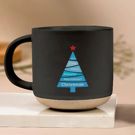Minimalist Light Blue Christmas Pine Pottery Mugs
