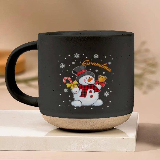 Grandma Snowman Candy Cane Christmas Red Plaid Pottery Mugs