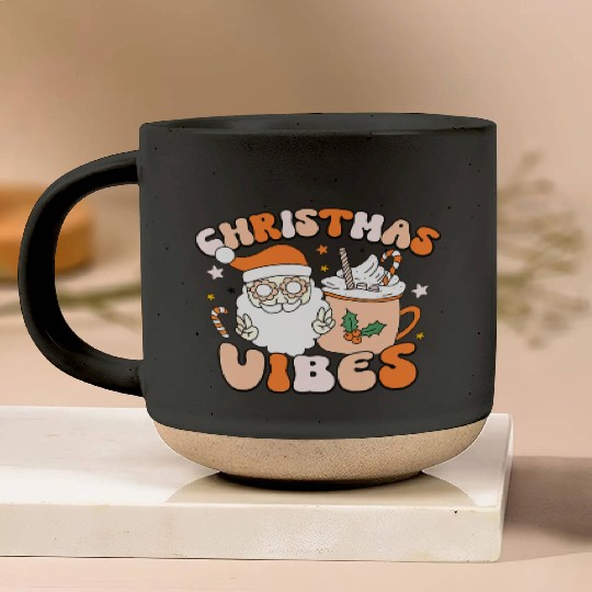 Retro Groovy Christmas Vibes Cute Santa Claus Xmas Pottery Mugs