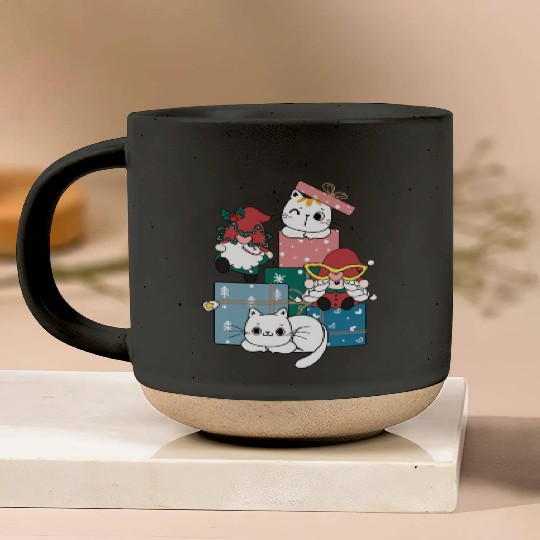 cute gnome and kitty cats on present gift box Pottery Mugs