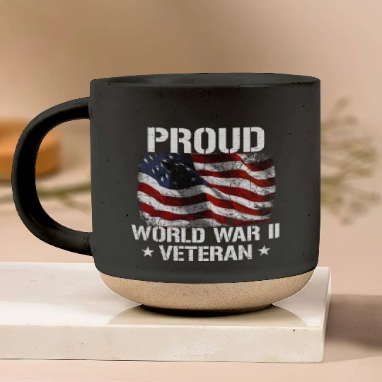World War 2 Veteran Military Veteran USA Flag Pottery Mugs