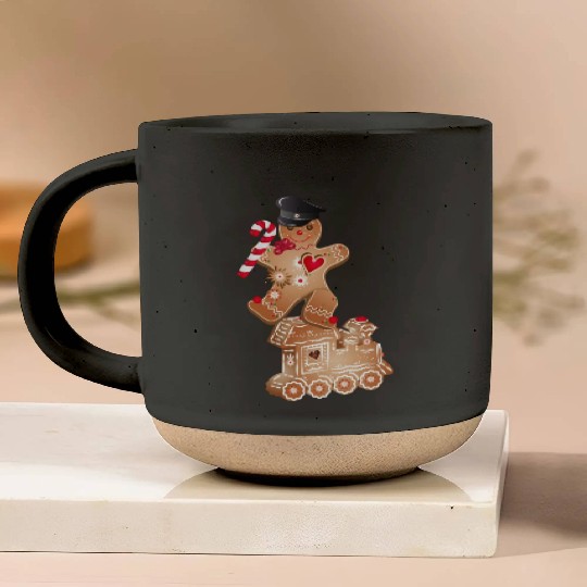 Gingerbread man as engine driver on the locomotive Pottery Mugs