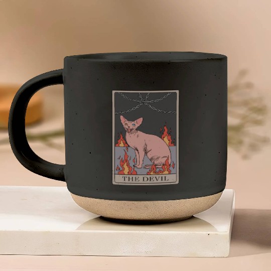 Hairless Cat Devil Tarot Card Design Pottery Mugs