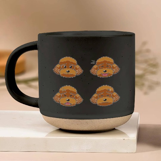 Funny Brown Poodle Dog Cartoon Faces Pottery Mugs