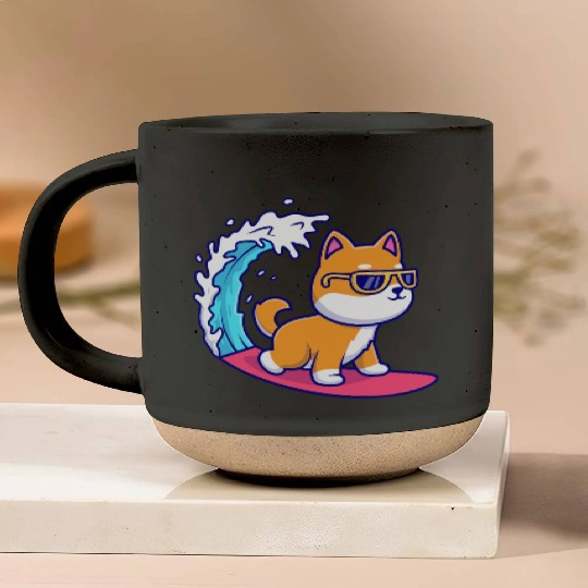 Cute Shiba Inu Dog Surfing in Sea Pottery Mugs