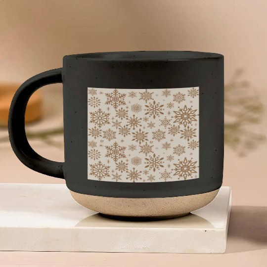 Beige Snowflakes Christmas Pattern Pottery Mugs