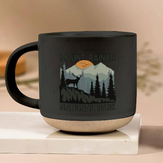 Mount Rainier National Park Mountains Deer Pottery Mugs