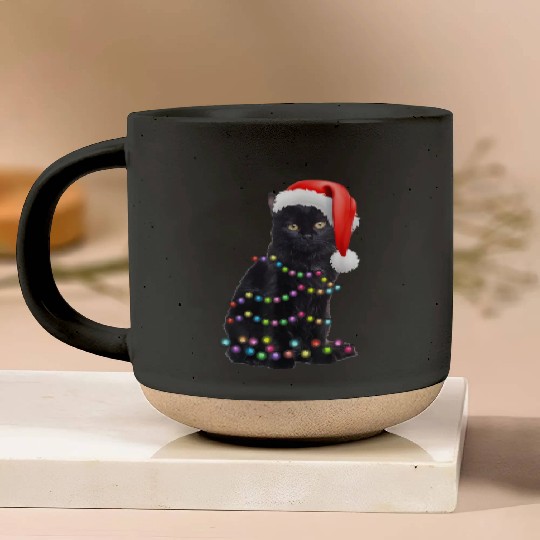 Black Cat Christmas Light Funny Cat Love Christmas Pottery Mugs