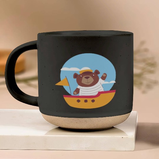 kawaii cute brown baby bear sailing on a boat Pottery Mugs