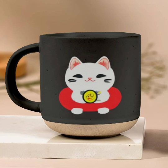 Kawaii Maneki Neko Cat Illustration Pottery Mugs