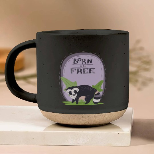 Born To Be Free, hand drawn cute raccoon Pottery Mugs