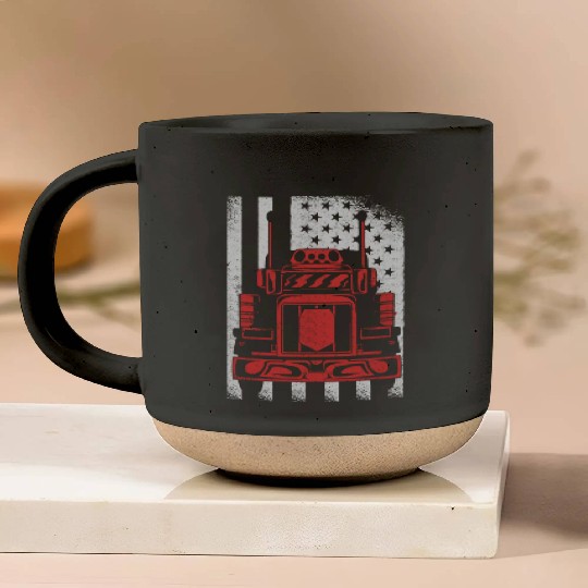 Truck Driver US FLAG, Truck, Trucker Dad Pottery Mugs