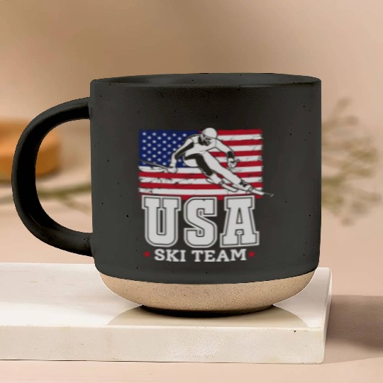 USA Ski Team, American Flag Skiing Pottery Mugs