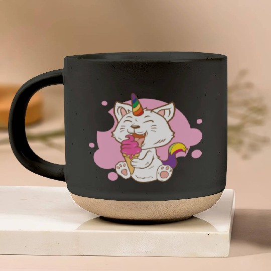 Cat Eating Ice Cream Rainbow Cat Lady Gift Idea Pottery Mugs