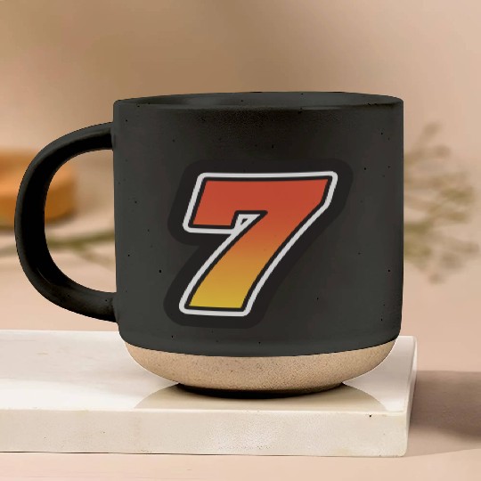 Number Seven 7 Gradient Yellow Orange 3 Stroke Pottery Mugs
