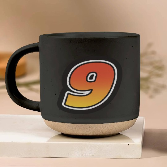 Number Nine 9 Gradient Yellow Orange 3 Stroke Pottery Mugs