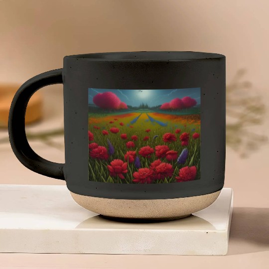 Beautiful Flowers along the Field Road Horizon Pottery Mugs