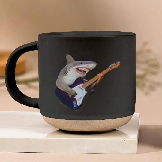 Shark jamming on an electric guitar Pottery Mugs