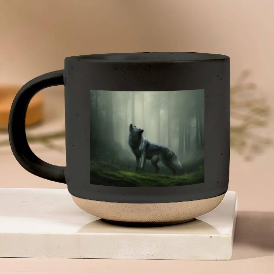Howling wolf at midnight Pottery Mugs
