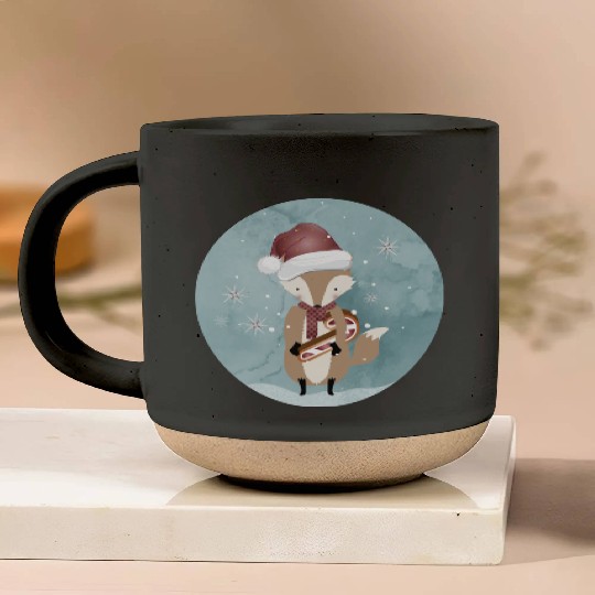 cute fox for Christmas with candy cane Pottery Mugs