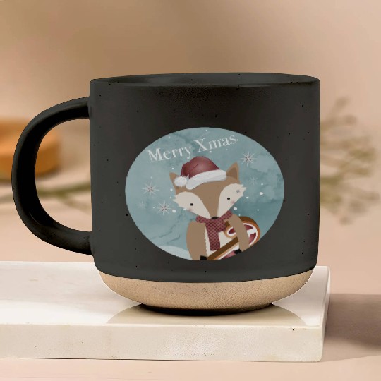 cute fox for Christmas with Santa hat Pottery Mugs