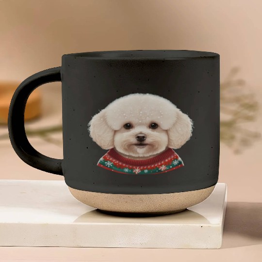 Festive Bichon Frise in a Christmas Sweater Pottery Mugs
