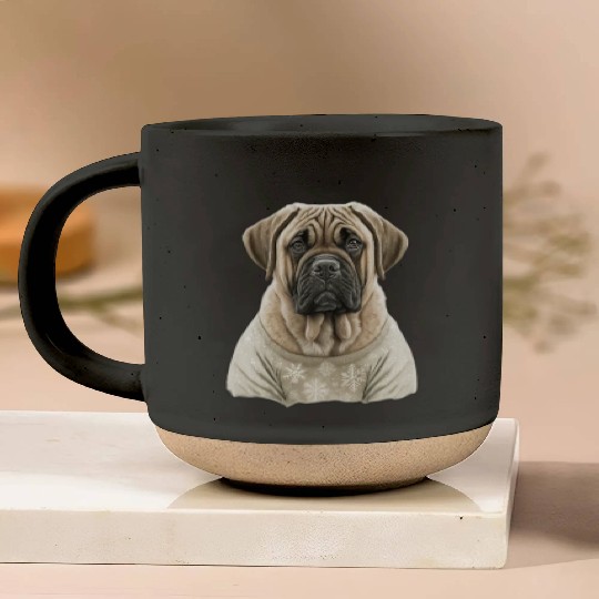 Festive English Mastiff in a Christmas Sweater Pottery Mugs