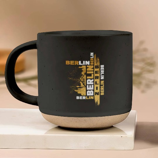 Berlin Germany German City Skyline Font Gold Pottery Mugs