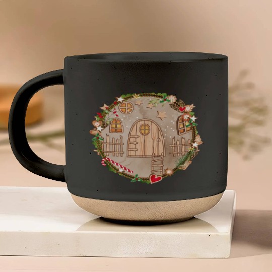 Elf door in Christmas wreath for Christmas Pottery Mugs