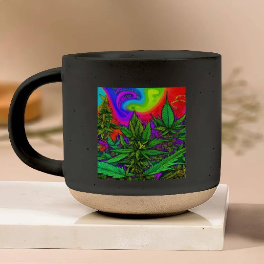 Psychedelic cannabis land Pottery Mugs