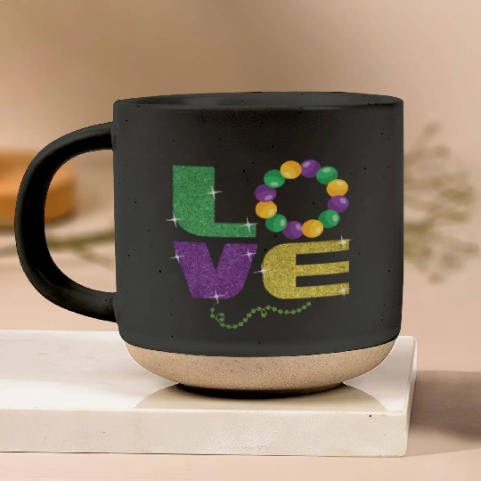 Love New Orleans Festival Parade Beads Mardi Gras Pottery Mugs