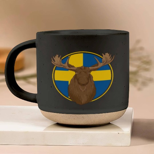 Sweden Flag Sverige Moose Pottery Mugs