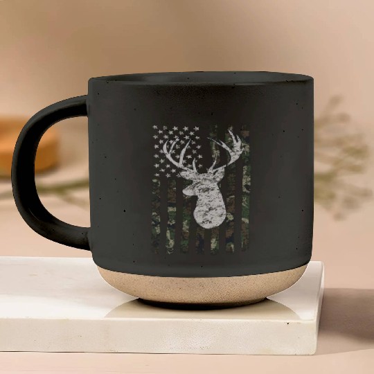 Buck Deer Hunting Camouflage Flag Hunter Pottery Mugs