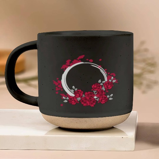 Zen Circle Japanese Roses Flower Bouquet Aesthetic Pottery Mugs