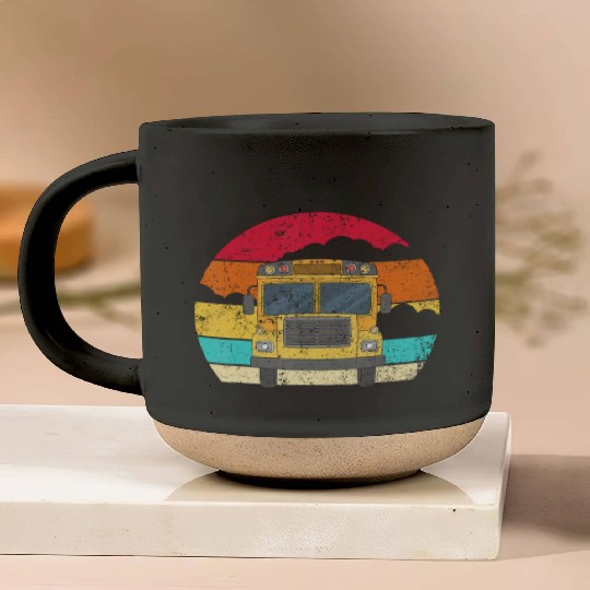 Retro Yellow School Bus for School Bus Driver andj Pottery Mugs