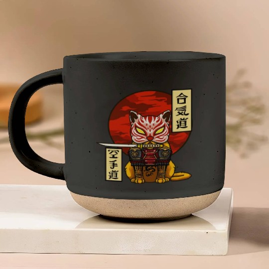 Samurai Cat Pottery Mugs