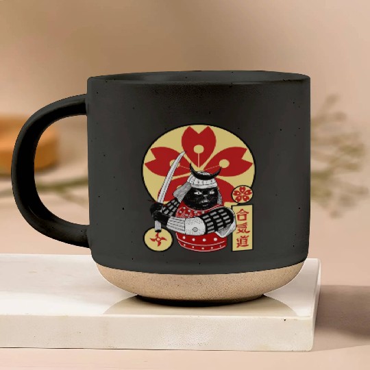 Samurai Cat Pottery Mugs