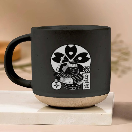 Samurai Cat Pottery Mugs