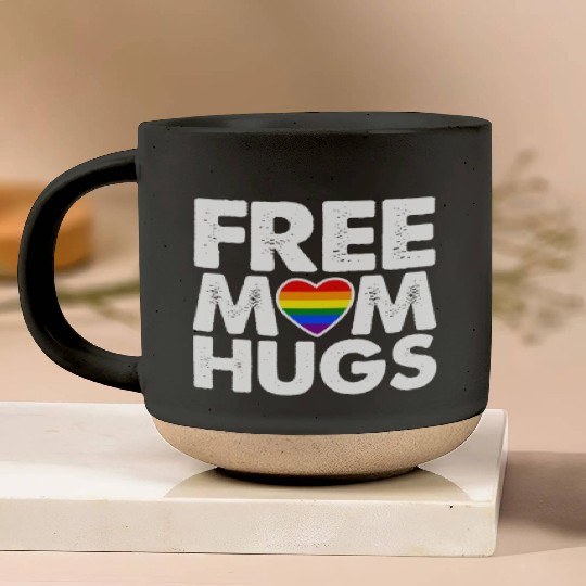 Free Mom Hugs, LGBT Rainbow Heart Pottery Mugs
