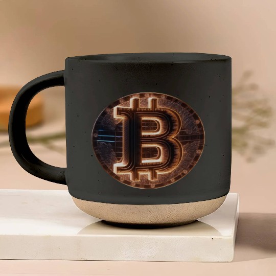 Bitcoin Gold logo Fire futuristic neon light Pottery Mugs