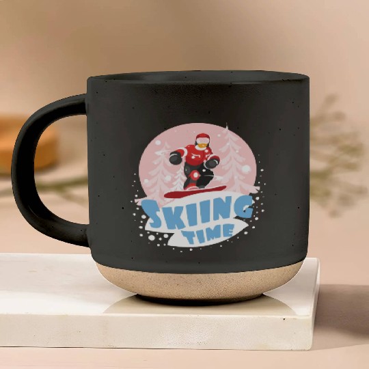 Skiing time Pottery Mugs