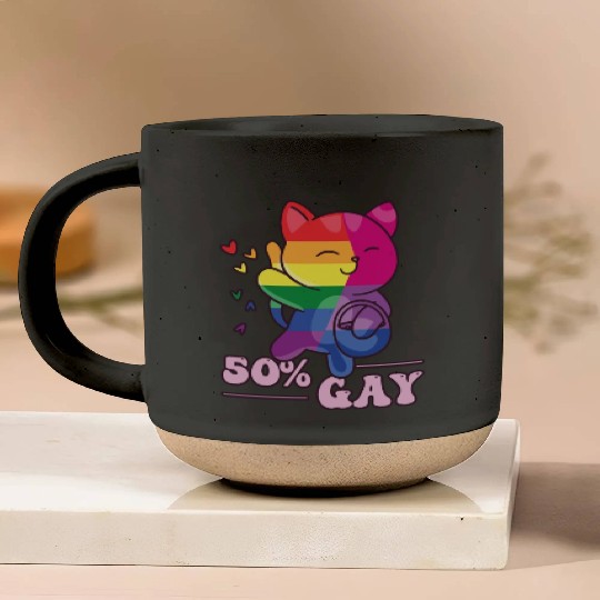 50% Gay Bi Bisexual Pride Kawaii Cat Kawaii Pottery Mugs
