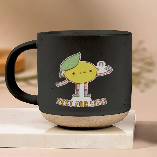 Cute Lemon and Bird Zest For Life Pottery Mugs