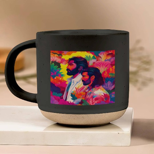 Two men standing in colorful psychedelic nature Pottery Mugs
