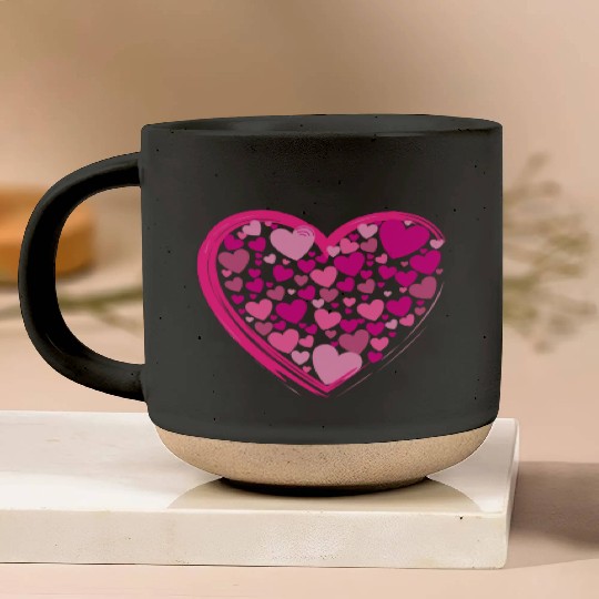 Cute Pink and Lilac Hearts in a Big Pink Heart Pottery Mugs